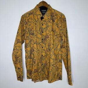 Barabas XL Gold Nautical Print Button Down Shirt Luxury Statement Wear